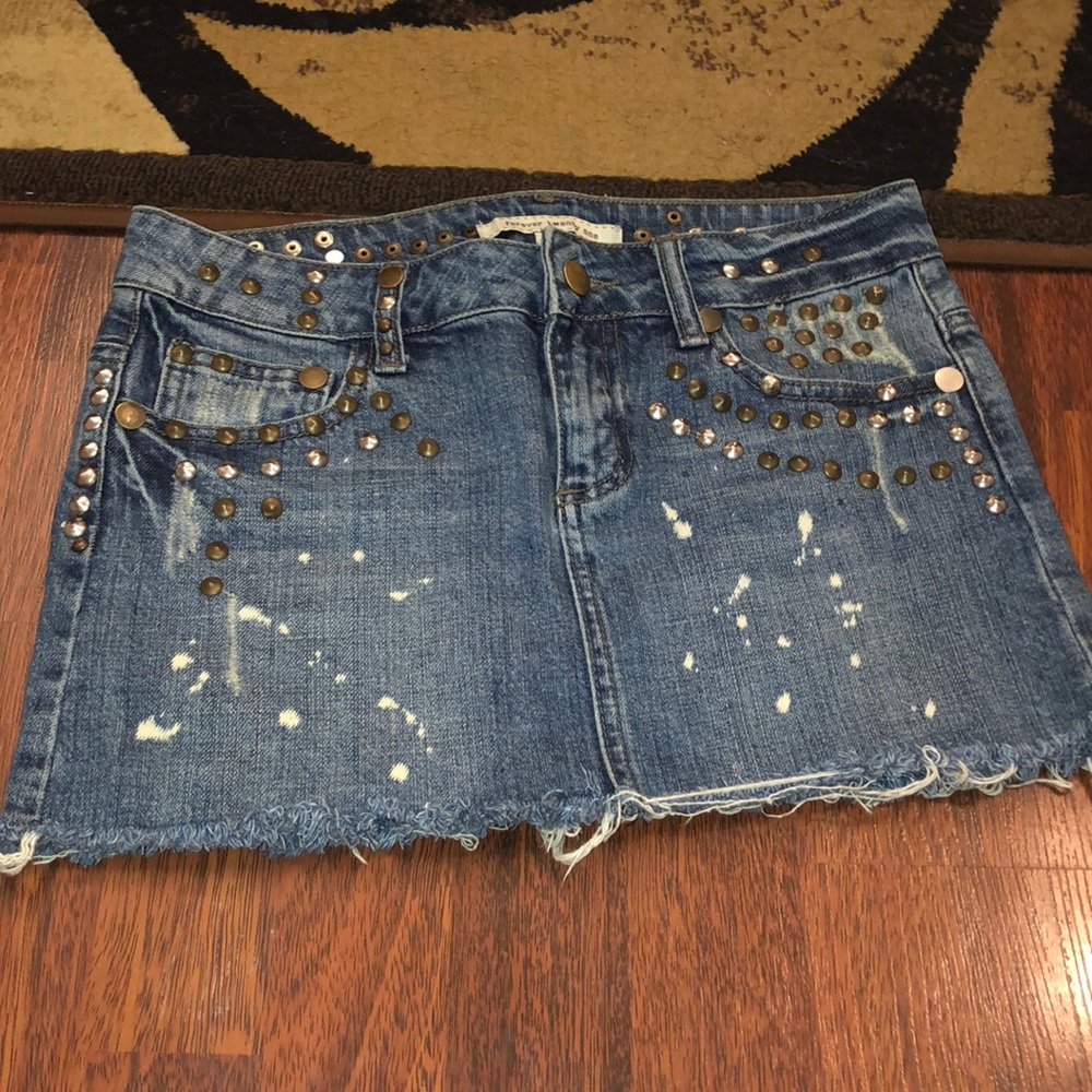 3/25 distressed jean skirt with cute studs